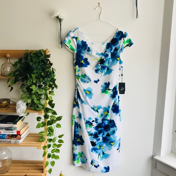 Adrianna Papell | NWT Floral Dress, Capped Sleeves - Picture 3 of 7